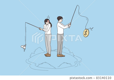 Businesspeople fishing for monetary value with rods Businesspeople fishing for monetary value with rods 83140110