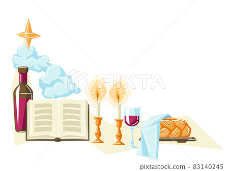 Shabbat Shalom background with religious objects. Background with Jewish symbols. Judaism concept illustration. Shabbat Shalom background with religious objects. Background with Jewish symbols. Judaism concept illustration. 83140245