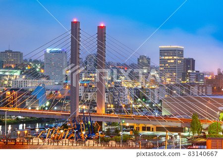 Tacoma, Washington, USA cityscape with East 21st Street Bridge 83140667