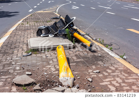 Road Traffic Lights Vehicle Collision Destroyed Road Traffic Lights Vehicle Collision Destroyed 83141219