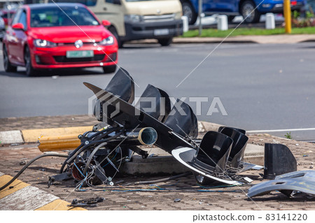Road Traffic Lights Vehicle Collision Destroyed Road Traffic Lights Vehicle Collision Destroyed 83141220