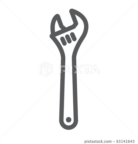 Adjustable wrench line icon, tool and repair, monkey wrench sign, vector graphics, a linear pattern on a white background, eps 10. Adjustable wrench line icon, tool and repair, monkey wrench sign, vector graphics, a linear pattern on a white background, eps 10. 83141643