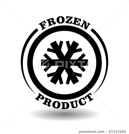 Round logo Frozen Product with snowflake symbol for frozen food package labeling. Keep cold in fridge sign for frozen meal pictogram Round logo Frozen Product with snowflake symbol for frozen food package labeling. Keep cold in fridge sign for frozen meal pictogram 83141888