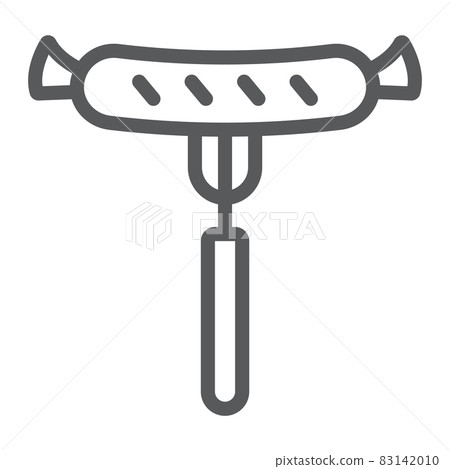 Grilled sausage line icon, barbecue and food, sausage on fork sign, vector graphics, a linear pattern on a white background, eps 10. Grilled sausage line icon, barbecue and food, sausage on fork sign, vector graphics, a linear pattern on a white background, eps 10. 83142010