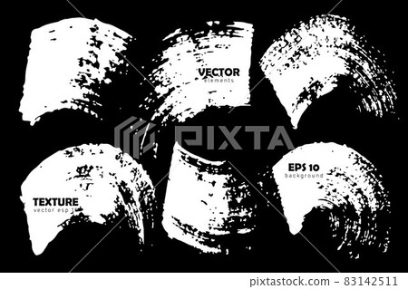 Vector Set of brush strokes White color isolated on Black background. Hand painted grange elements. Dirty artistic design . Place for text, quote, information, company name. 83142511