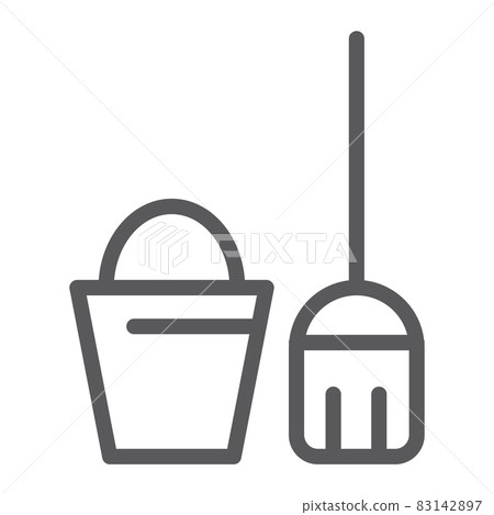 Cleaning service line icon, clean and wash, bucket and mop sign, vector graphics, a linear pattern on a white background, eps 10. Cleaning service line icon, clean and wash, bucket and mop sign, vector graphics, a linear pattern on a white background, eps 10. 83142897