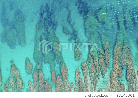 Aerial view of the blue sea of Okinawa from above 83143301
