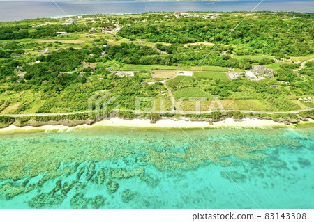 Aerial view of the blue sea of Okinawa from above Aerial view of the blue sea of Okinawa from above 83143308