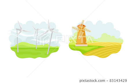 Old rural windmill. Alternative source of energy. Green renewable energy concept vector illustration Old rural windmill. Alternative source of energy. Green renewable energy concept vector illustration 83143429