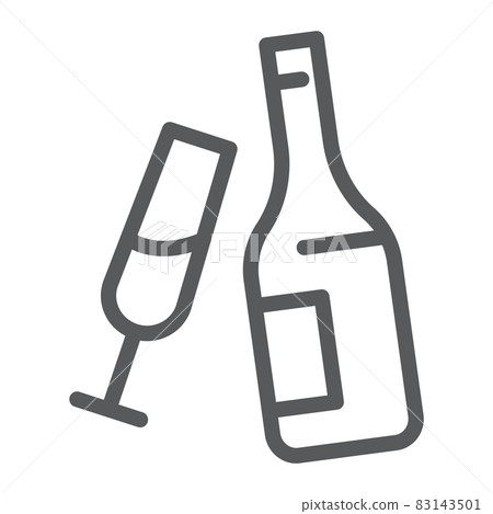 Champagne line icon, alcohol and drink, bottle with glass sign, vector graphics, a linear pattern on a white background, eps 10. 83143501