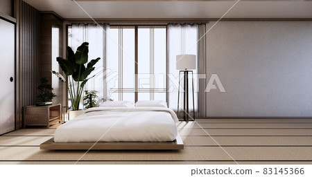 interior mock up with zen bed plant and decoartion in japanese bedroom. 3D rendering. interior mock up with zen bed plant and decoartion in japanese bedroom. 3D rendering. 83145366