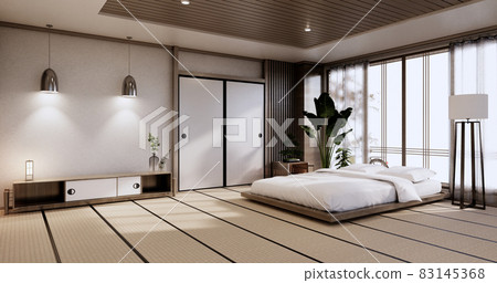 interior mock up with zen bed plant and decoartion in japanese bedroom. 3D rendering. 83145368