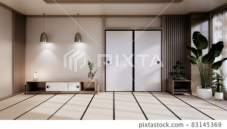 Cabinet wooden design,zen room interior,modern japanese style,decoration.3D rendering 83145369