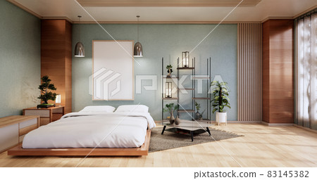 interior mock up with zen bed plant and decoartion in japanese cyan bedroom. 3D rendering. 83145382
