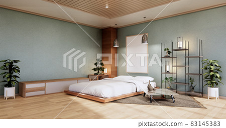 interior mock up with zen bed plant and decoartion in japanese cyan bedroom. 3D rendering. 83145383