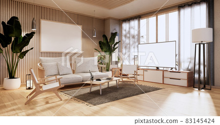 Cabinet in Living room with tatami mat floor and sofa armchair design.3D rendering 83145424