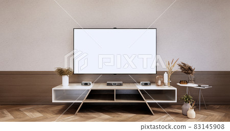 Tv cabinet, Modern empty room ,minimal designs, wall wooden design. 3D rendering Tv cabinet, Modern empty room ,minimal designs, wall wooden design. 3D rendering 83145908