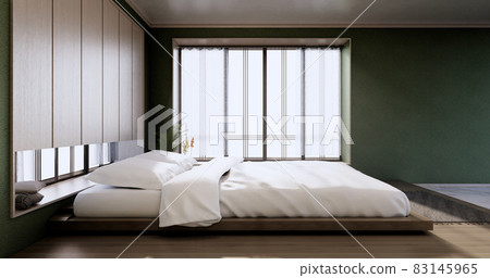 interior mock up with zen bed plant and decoartion in japanese green bedroom. 3D rendering. interior mock up with zen bed plant and decoartion in japanese green bedroom. 3D rendering. 83145965