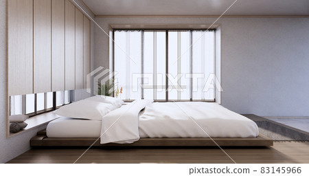 Bedroom japanese minimal style.,Modern white... - Stock Illustration ...