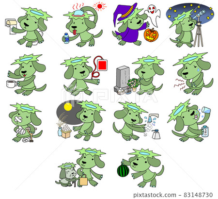 A collection of character illustrations with the motif of kappa and dogs 83148730