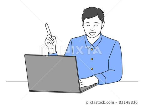 A man who guides points on a computer-blue A man who guides points on a computer-blue 83148836