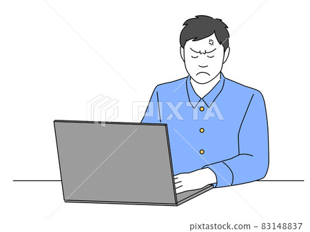 一個在電腦上工作時生氣的人-藍色 83148837