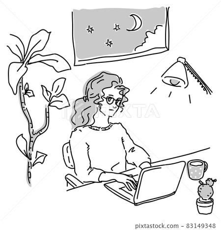 在筆記本電腦上工作的休閒時尚女性 在筆記本電腦上工作的休閒時尚女性 83149348