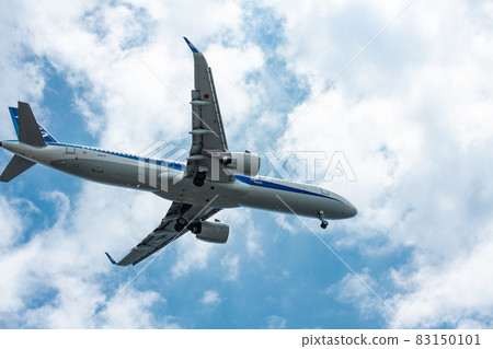 Looking up at the bottom of the A321neo approaching Haneda Airport Looking up at the bottom of the A321neo approaching Haneda Airport 83150101