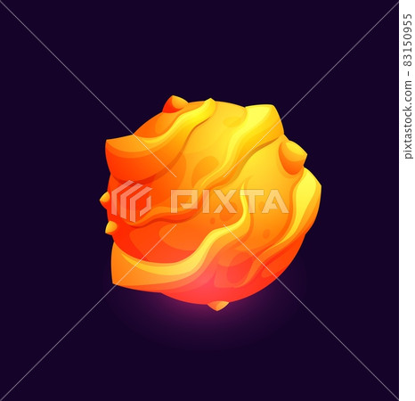 Galaxy space planet with lava surface, fantasy galactic and universe vector icon. Fantastic extraterrestrial galaxy planet with fiery craters from meteors and fire asteroids, alien civilization 83150955