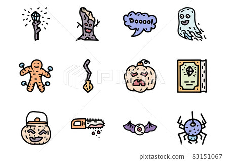 Halloween accessory color vector doodle simple icon set 83151067