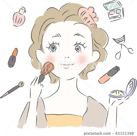 一個化妝的女人被化妝品包圍 83151399