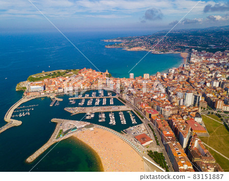 View from drone of Gijon overlooking of sports port 83151887