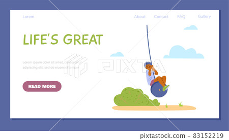 Banner template with african boy swinging bungee in park or nature in flat vector Banner template with african boy swinging bungee in park or nature in flat vector 83152219