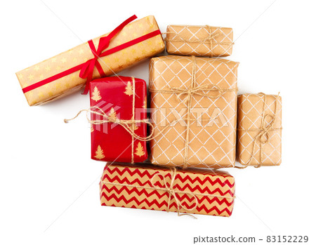 Wrapped christmas presents isolated on white background 83152229