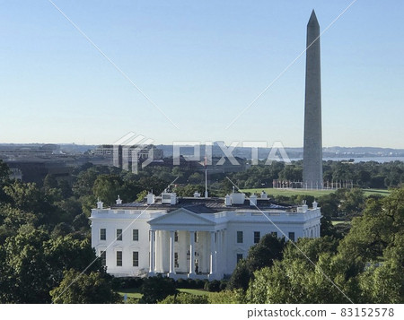 美國,白宮/鳥瞰圖,正面和國家紀念碑。 美國,白宮/鳥瞰圖,正面和國家紀念碑。 83152578