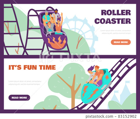 Set of horizontal banners with amusement park... - Stock Illustration ...
