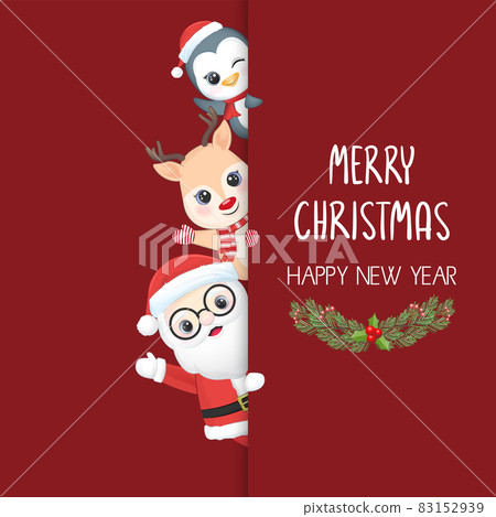 Cute Santa and animals. Christmas and New Year illustration Cute Santa and animals. Christmas and New Year illustration 83152939