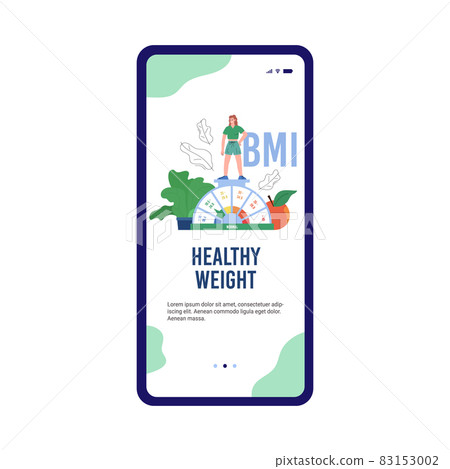Healthy BMI or body mass index onboarding page, flat vector illustration. 83153002