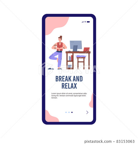 Onboarding screen with office sports breaks concept, healthy lifestyle in flat Onboarding screen with office sports breaks concept, healthy lifestyle in flat 83153063
