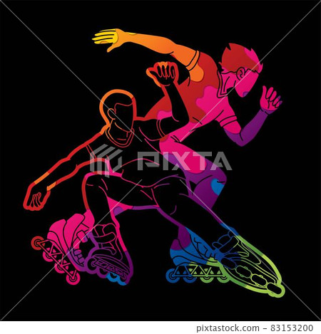 Group of Roller blade Players Extreme Sport Action Cartoon Graphic Vector 83153200