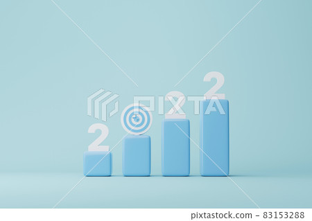Dartboard and arrow with year 2022 on graph bar Dartboard and arrow with year 2022 on graph bar 83153288