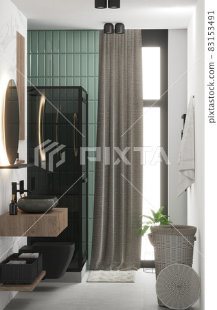 3d rendering of marble bathroom with green mint tile 83153491