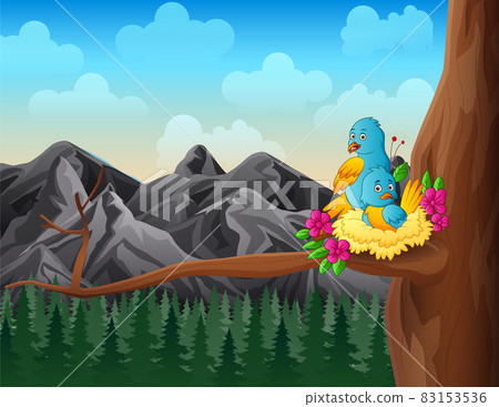 Little birds in the nest on tree illustration Little birds in the nest on tree illustration 83153536
