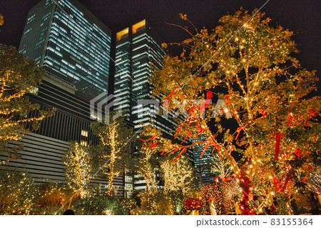 Night view of Nagoya station square building and Christmas illuminations Night view of Nagoya station square building and Christmas illuminations 83155364