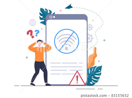 Lost Wireless Connection or Disconnected Cable, No Wifi Signal Internet, Page Not Found on Display Smartphone Screen. Background Vector Illustration 83155632