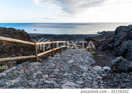 Echentive volcanic black sand beach in Fuencaliente, La Palma 83156202