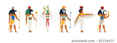 Set of ancient Egyptian gods in flat vector illustration style isolated Set of ancient Egyptian gods in flat vector illustration style isolated 83156415