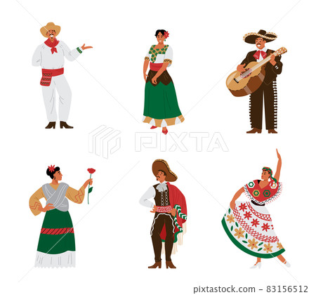 Set mexican male and female characters in beautiful traditional national costumes 83156512