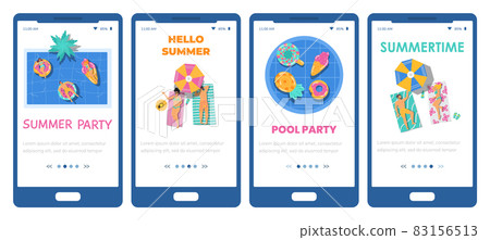 Mobile phone screens with concept fun pool party and summer vacation on resort 83156513