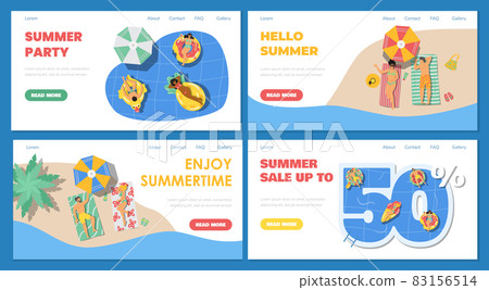 Summer pool or beach party and sale web banners set, flat vector illustration. 83156514